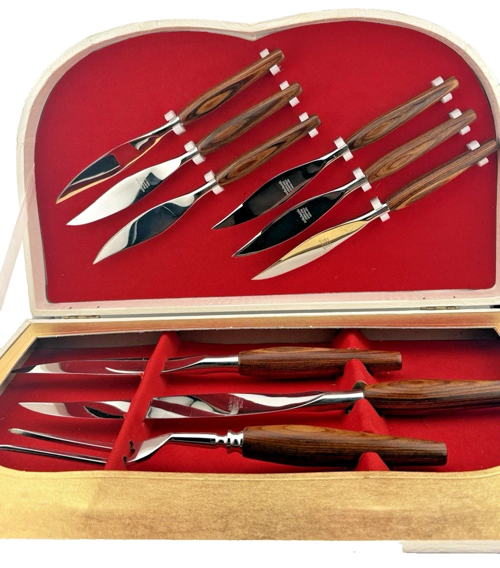 Regent Sheffield MODE DANISH England 9 Piece Knife Set Teak Miralon Handled MCM